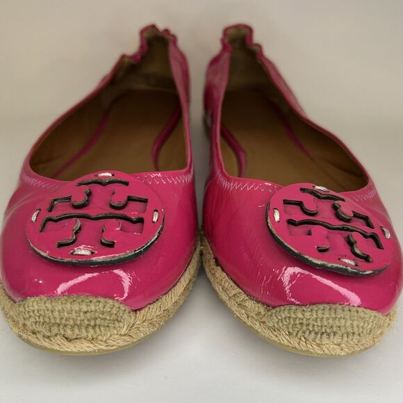 Tory Burch Reva Espadrille Ballet Flats Hot Pink Patent Leather Womens Size 10.5 - Picture 5 of 10